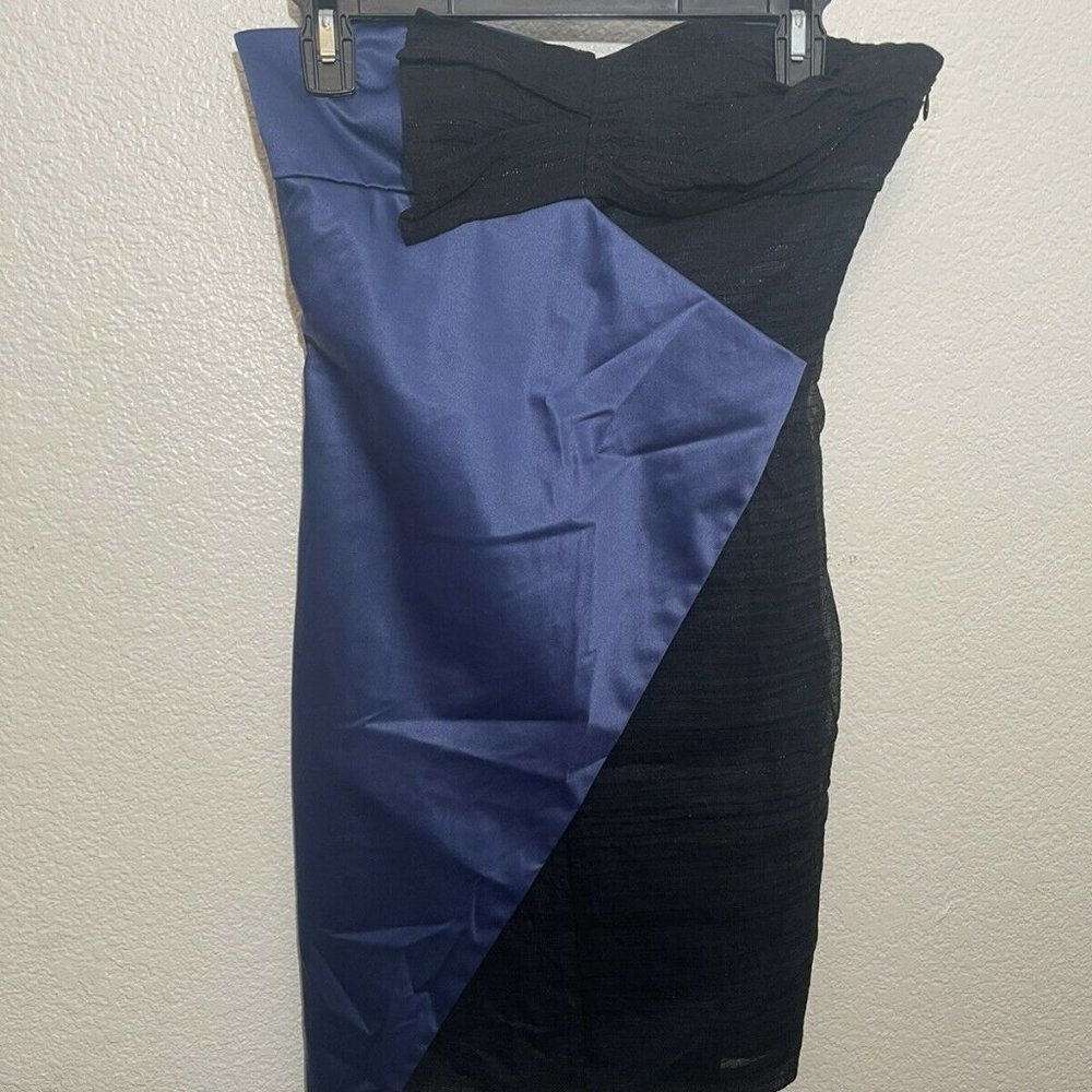 BCBGENERATION BLUE/BLACK STRAPLESS BODY-CON COCKTAIL FORMAL DRESS 2-EUC